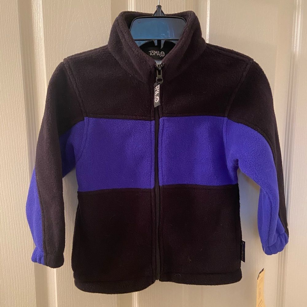TOMA Fleece Full Zip Jacket Malden Mills Polarfleece Black Blue Boys Size 5 NWT